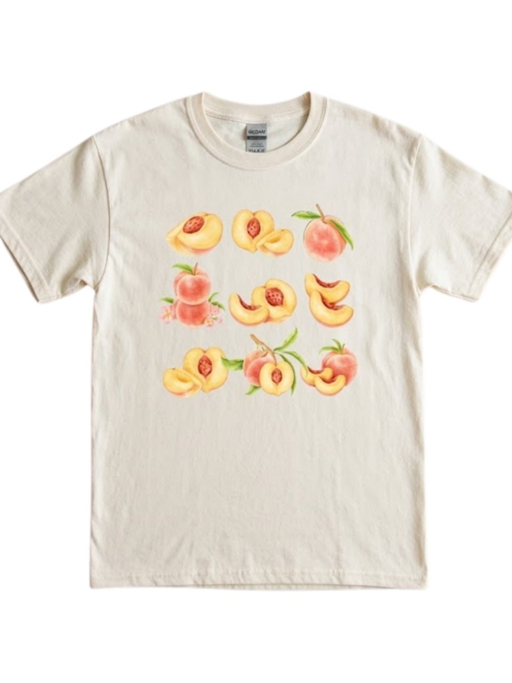 Gildan Cream Short Sleeve Tee with Peach Watercolor Print